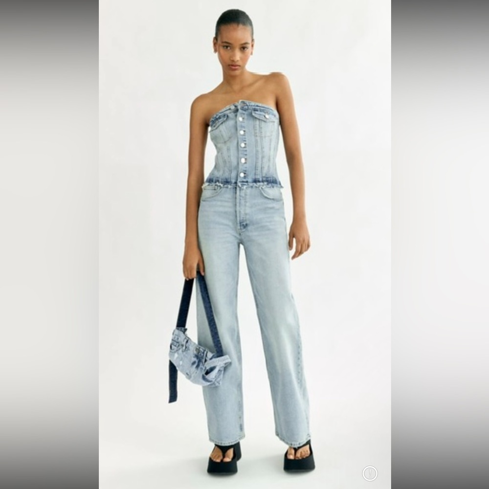 Zara Strapless Denim Jumpsuit